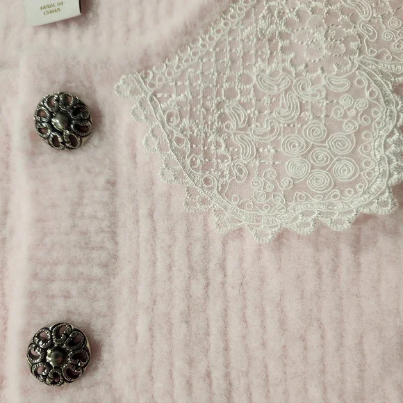 House Of Harlow 1960 Soft Pink Cardigan With Lace Collar - Picture 11 of 16